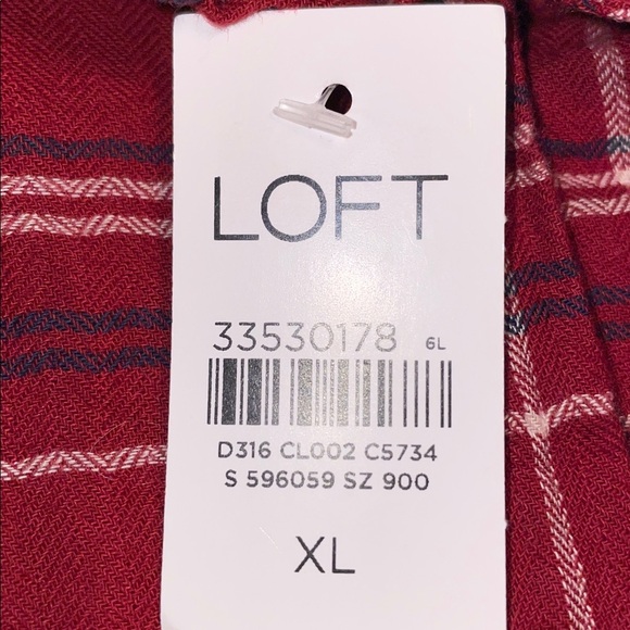 NWT Loft Plaid Swing/Shirt Dress. Size XL. Long Sleeve.  Cotton Blend.  Red. - Picture 6 of 11
